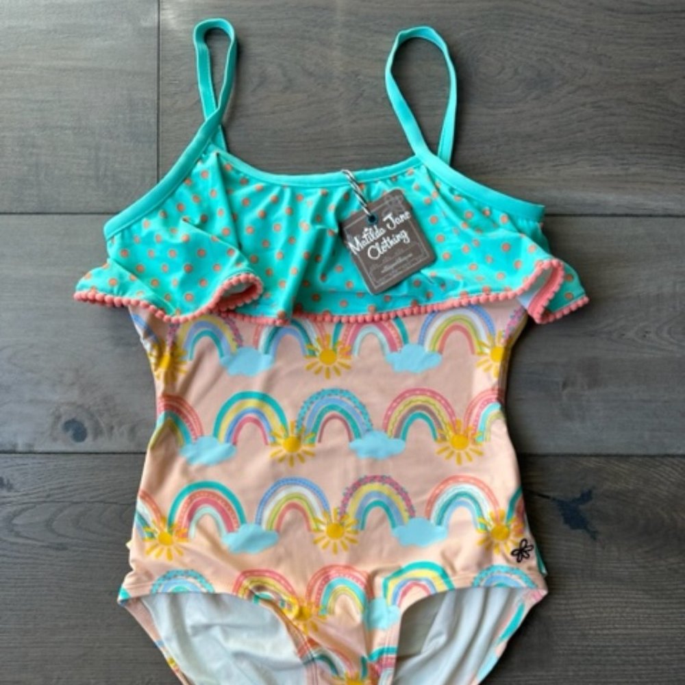 MATILDA JANE GIRLS BRAND NEW RAINBOW OPEN BACK SWIMSUIT SWIMWEAR
